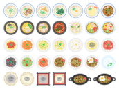 いろいろな種類の、麺料理の無料イラストセット