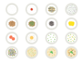 いろいろな、ご飯とご飯のお供の無料イラストセット