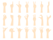 いろいろなジェスチャーをした、人間の右手の無料イラストセット