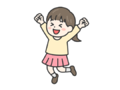 喜んで飛び跳ねる、女の子（線画カラー）の無料イラスト