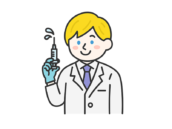 注射をする、白人の男性医師（線画カラー）の無料イラスト