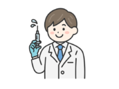注射をする、男性医師（線画カラー）の無料イラスト