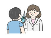 予防接種をする、女性医師（線画カラー）の無料イラスト