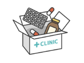 オンラインクリニックで、配送された薬（線画カラー）の無料イラスト