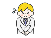 頭を下げて謝罪する、白人の男性医師（線画カラー）の無料イラスト
