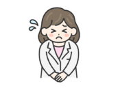 頭を下げて謝罪する、女性医師（線画カラー）の無料イラスト