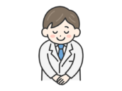 お辞儀をする、男性医師（線画カラー）の無料イラスト