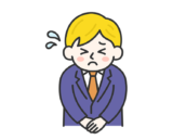 頭を下げて謝罪する、白人のビジネスマン（線画カラー）の無料イラスト