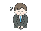 頭を下げて謝罪する、ビジネスマン（線画カラー）の無料イラスト