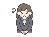 頭を下げて謝罪する、ビジネスウーマン（線画カラー）の無料イラスト