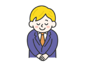 お辞儀をする、白人のビジネスマン（線画カラー）の無料イラスト
