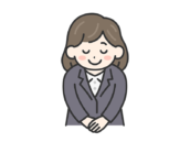 お辞儀をする、ビジネスウーマン（線画カラー）の無料イラスト
