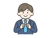父の日に、ネクタイをプレゼントされた、スーツを着た男性（線画カラー）の無料イラスト