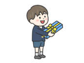 父の日に、プレゼントを渡す、男の子（線画カラー）の無料イラスト