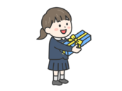 父の日に、プレゼントを渡す、女の子（線画カラー）の無料イラスト