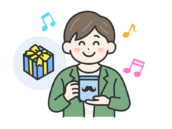 父の日に、マグカップをプレゼントされて喜ぶ、男性（線画カラー）の無料イラスト