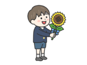 父の日に、向日葵の花を渡す、男の子（線画カラー）の無料イラスト