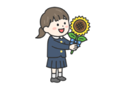 父の日に、向日葵の花を渡す、女の子（線画カラー）の無料イラスト