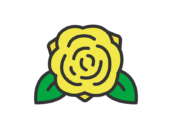 黄色の薔薇の花のアイコン（線画カラー）の無料イラスト
