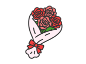 赤い薔薇の花束（線画カラー）の無料イラスト