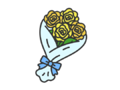黄色の薔薇の花束（線画カラー）の無料イラスト