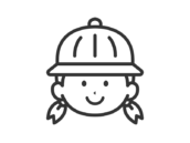 幼稚園帽子をかぶった、女の子の顔のアイコン（線画）の無料イラスト