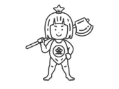 まさかりかついだ、金太郎（線画）の無料イラスト