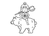 熊に乗って、まさかりかついだ、金太郎（線画）の無料イラスト