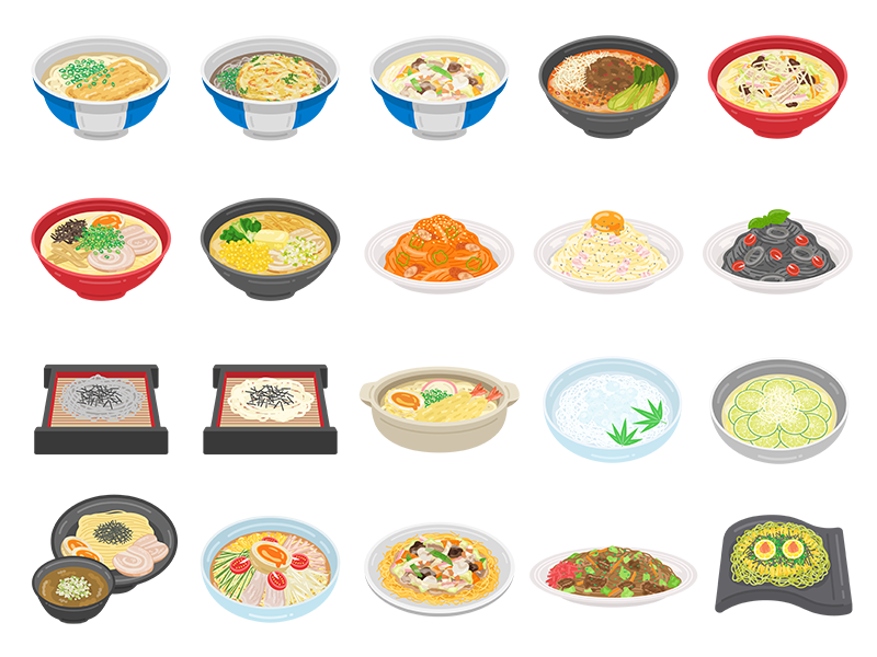 いろいろな、麺料理のイラスト特集【商用利用可能・無料イラスト・フリー素材】