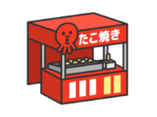 たこ焼きの、お祭り屋台（線画カラー）の無料イラスト