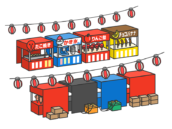 お祭り屋台（線画カラー）の無料イラスト