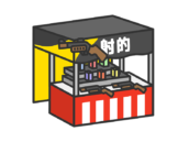 射的の、お祭り屋台（線画カラー）の無料イラスト