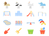 いろいろな、公園の遊具のアイコンの無料イラストセット