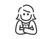 腕組みをした、ビジネスウーマンのアイコン（線画）の無料イラスト