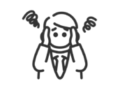 悩んでいる、ビジネスマンのアイコン（線画）の無料イラスト