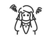 悩んでいる、ビジネスウーマンのアイコン（線画）の無料イラスト