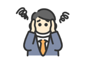 悩んでいる、ビジネスマンのアイコン（線画カラー）の無料イラスト