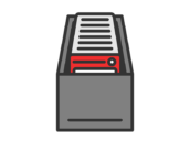 ストレージボックスに入った、トレーディングカードのアイコン（線画カラー）の無料イラスト