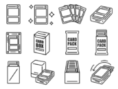 トレーディングカード関連のアイコン（線画）の無料イラストセット