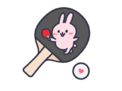 うさぎのイラスト付き卓球ラケット（線画カラー）の無料イラスト【卓球うさぎシリーズ】
