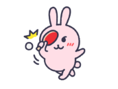 卓球のスマッシュを打つ、うさぎ（線画カラー）の無料イラスト【卓球うさぎシリーズ】