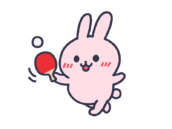 卓球をする、うさぎ（線画カラー）の無料イラスト【卓球うさぎシリーズ】