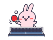 卓球の練習をする、うさぎ（線画カラー）の無料イラスト【卓球うさぎシリーズ】