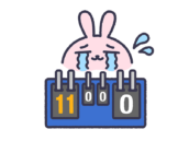 卓球でラブゲームになった、スコアボード（線画カラー）の無料イラスト【卓球うさぎシリーズ】