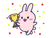 卓球の大会で優勝した、うさぎ（線画カラー）の無料イラスト【卓球うさぎシリーズ】