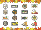 秋の味覚（線画カラー）の無料イラストセット｜秋の料理コレクション