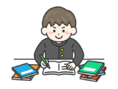 受験勉強｜やる気を出して試験勉強する、学生服を着た男性の無料イラスト