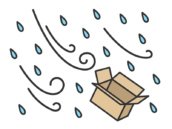 暴風で飛ばされる、段ボールの無料イラスト｜強風・大雨・台風の日｜