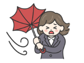 強風で傘が裏返ってしまった、スーツの女性の無料イラスト｜強風・大雨・台風の日