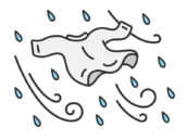 強風で飛ばされてしまった、洗濯物の無料イラスト｜強風・大雨・台風の日